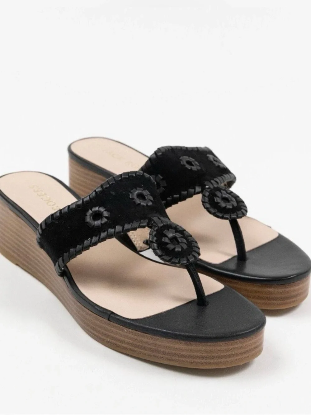 JACK ROGERS Size 8 women's jacks mid wedge platform thong sandals in black